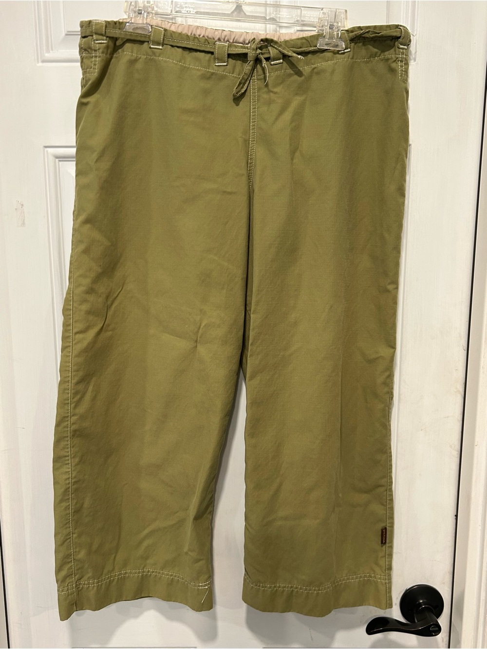 Vintage 90s prAna Climbing Pants Made in USA Wide Leg Cropped Olive Green XL